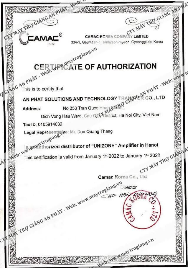 an phat nhan giay uy quyen nha phan phoi may tro giang unizone